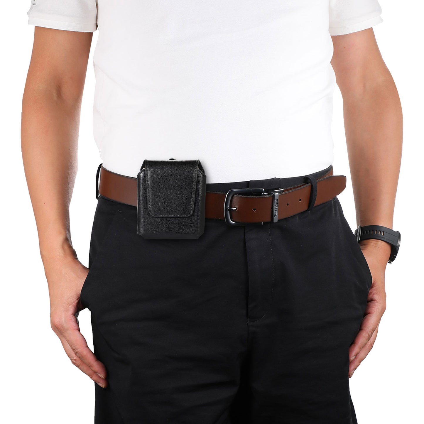 for Samsung Galaxy Z Flip3 5G / Flip4 5G / Huawei P50 Pocket / Motorola Razr 2022 5G 4.5-inch Genuine Leather Waist Bag Vertical Cell Phone Belt Loop Holster Case Mini Travel Pouch