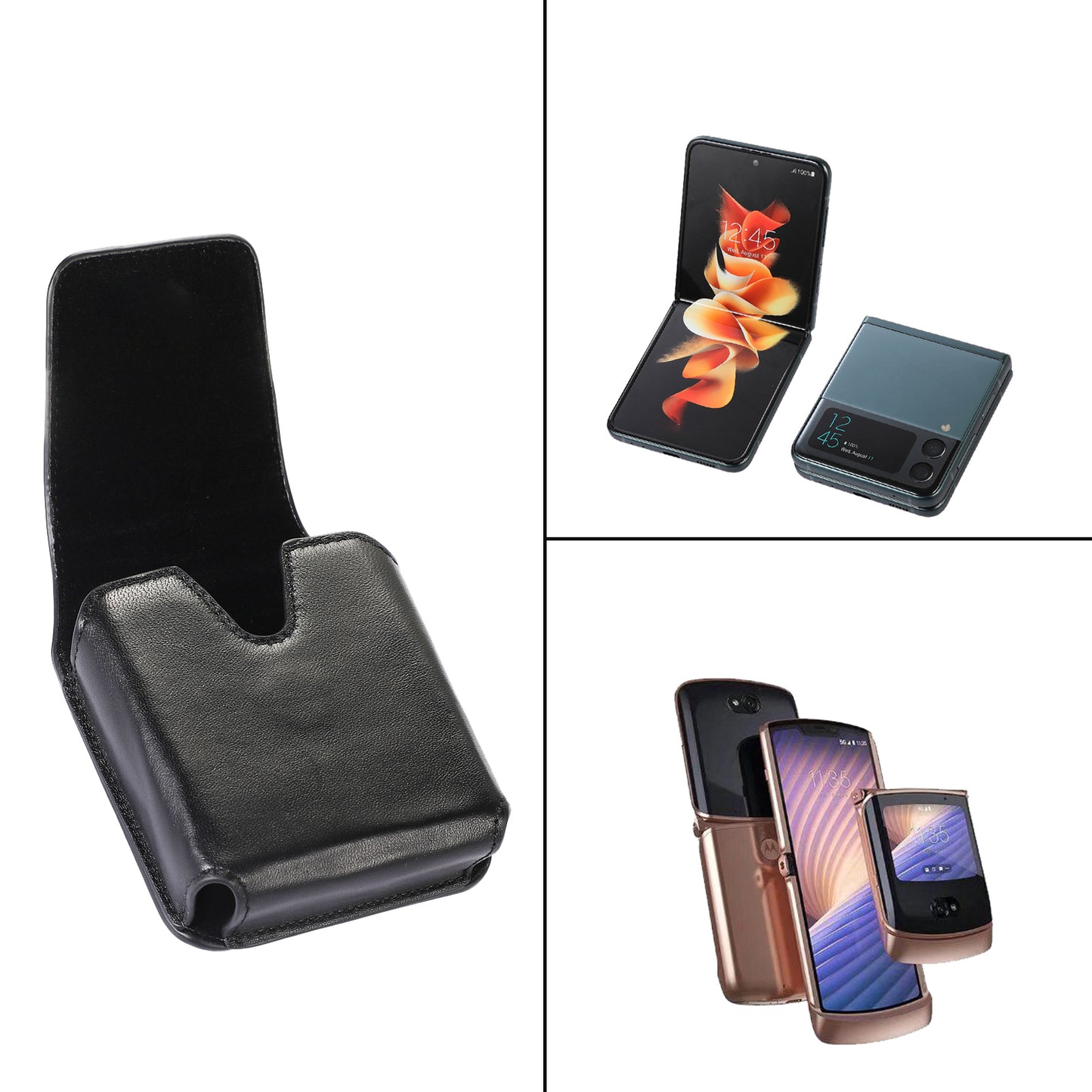 for Samsung Galaxy Z Flip3 5G / Flip4 5G / Huawei P50 Pocket / Motorola Razr 2022 5G 4.5-inch Genuine Leather Waist Bag Vertical Cell Phone Belt Loop Holster Case Mini Travel Pouch