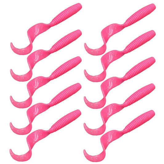 10Pc Luminous Plastic Grub Soft Worm Fishing Lure Micro Jig Head Tool Pink
