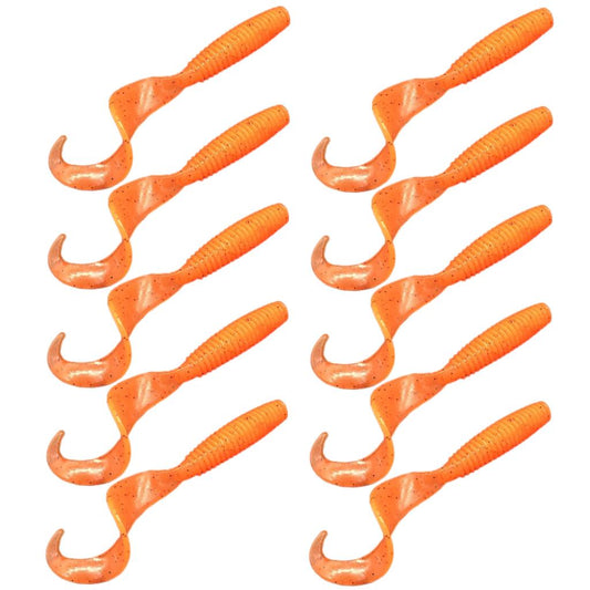 10Pc Luminous Plastic Grub Soft Worm Fishing Lure Micro Jig Head Tool Orange