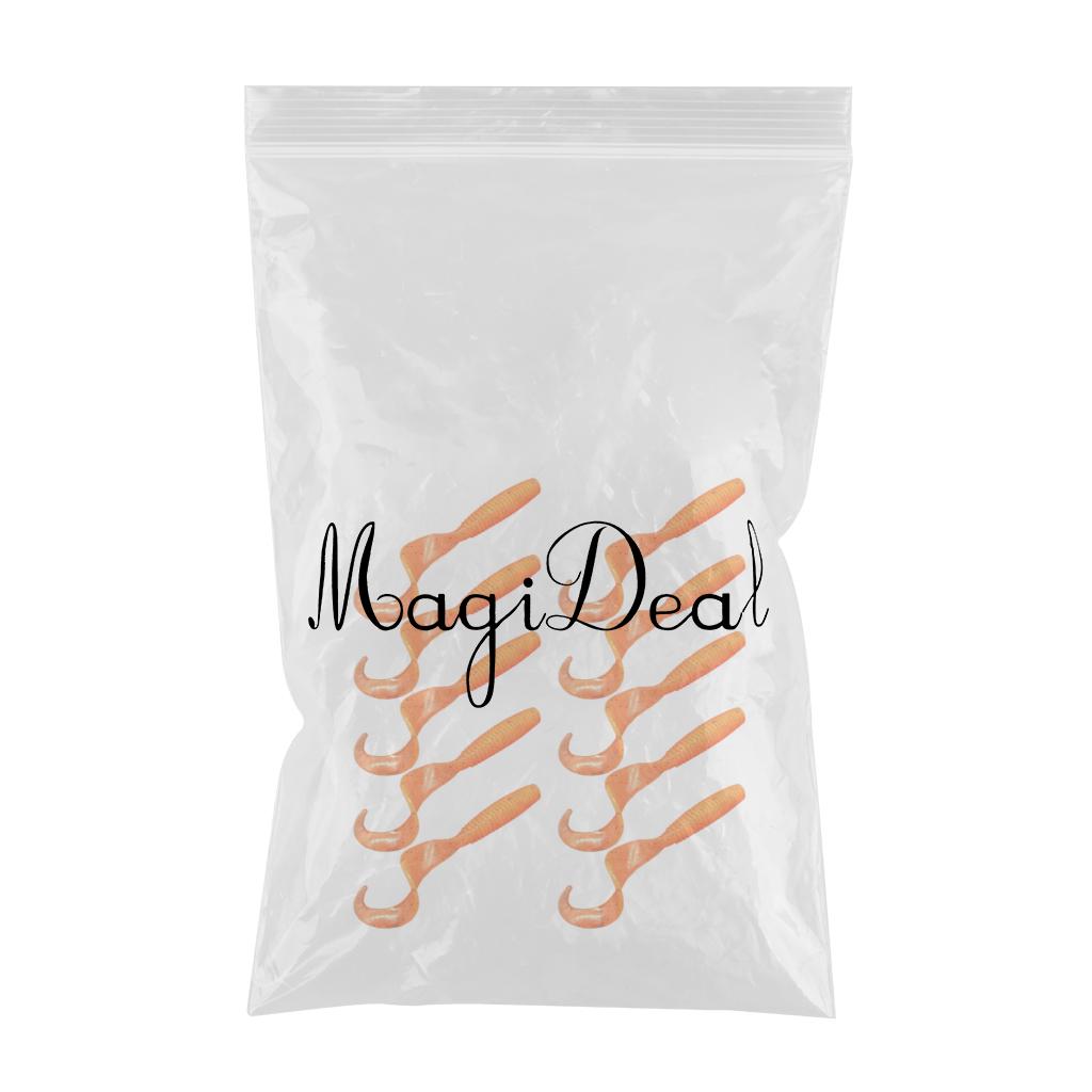 10Pc Luminous Plastic Grub Soft Worm Fishing Lure Micro Jig Head Tool Orange