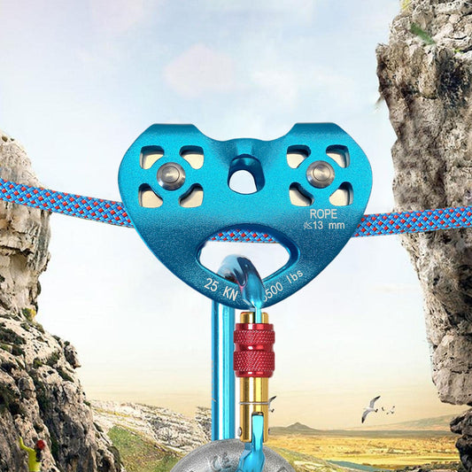 25KN Climbing Double Pulley Trolley Aluminum Alloy Arborist Rock Climbing Sky Blue