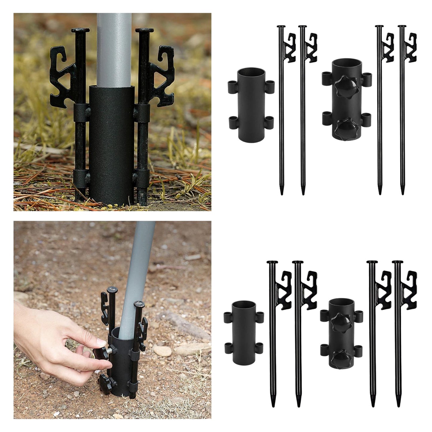 2Pcs Camping Tent Stakes with Rod Fixed Tube 30cm With Nut Holder