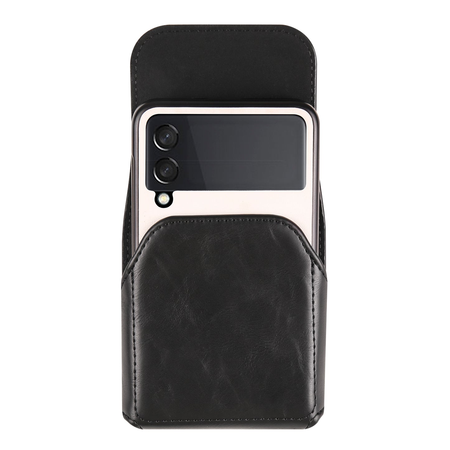 Uniqkart for Samsung Galaxy Z Flip3 5G / Z Flip4 5G / Z Flip5 5G Crazy Horse PU Leather Phone Belt Bag Wasit Phone Holster Pouch - Black