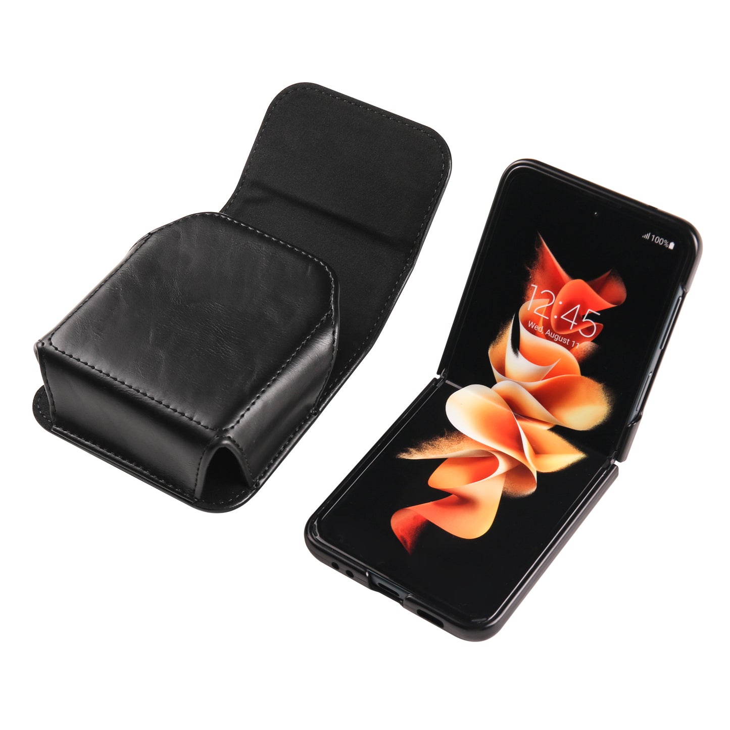 Uniqkart for Samsung Galaxy Z Flip3 5G / Z Flip4 5G / Z Flip5 5G Crazy Horse PU Leather Phone Belt Bag Wasit Phone Holster Pouch - Black