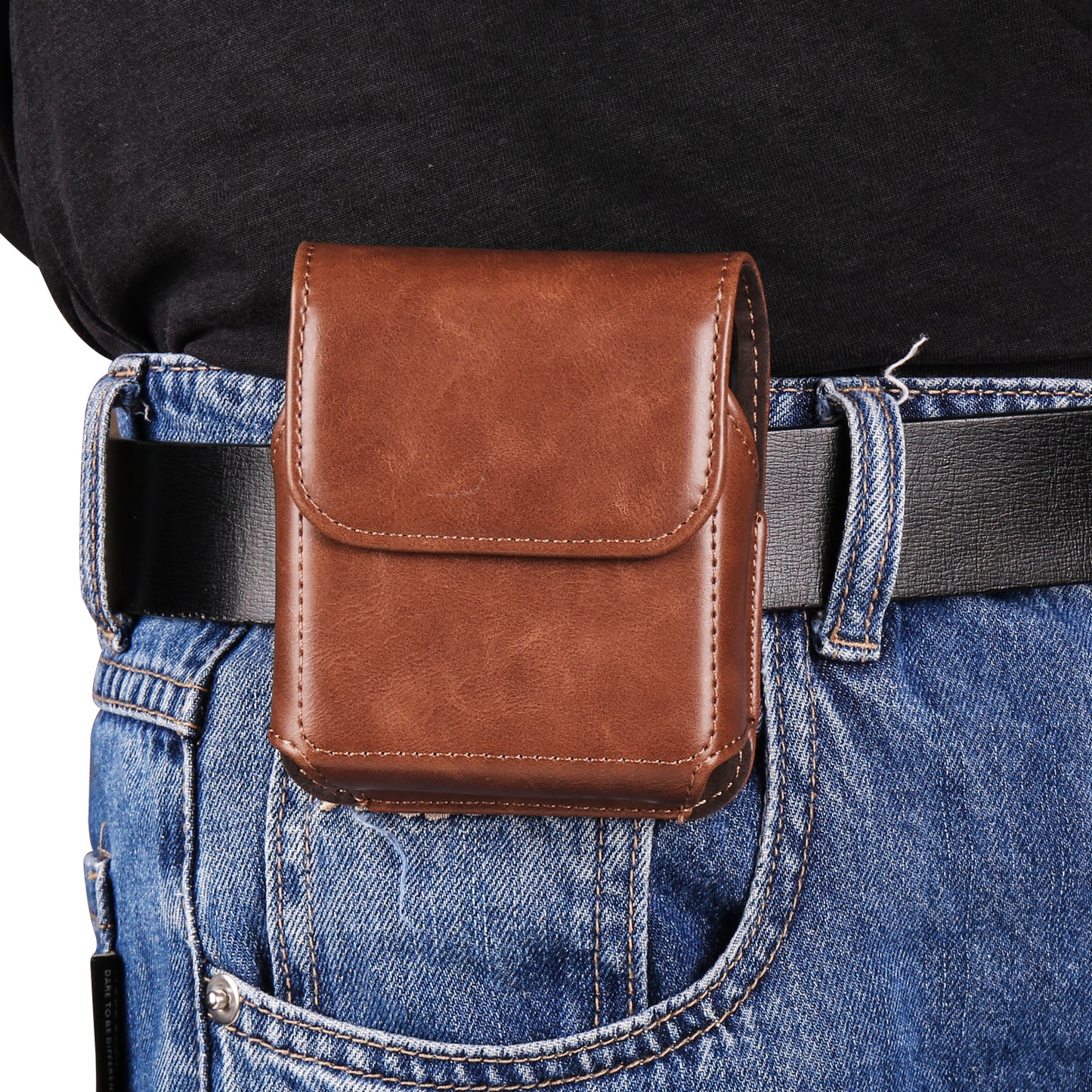 Uniqkart for Samsung Galaxy Z Flip3 5G / Z Flip4 5G / Z Flip5 5G Crazy Horse PU Leather Phone Belt Bag Wasit Phone Holster Pouch - Light Brown