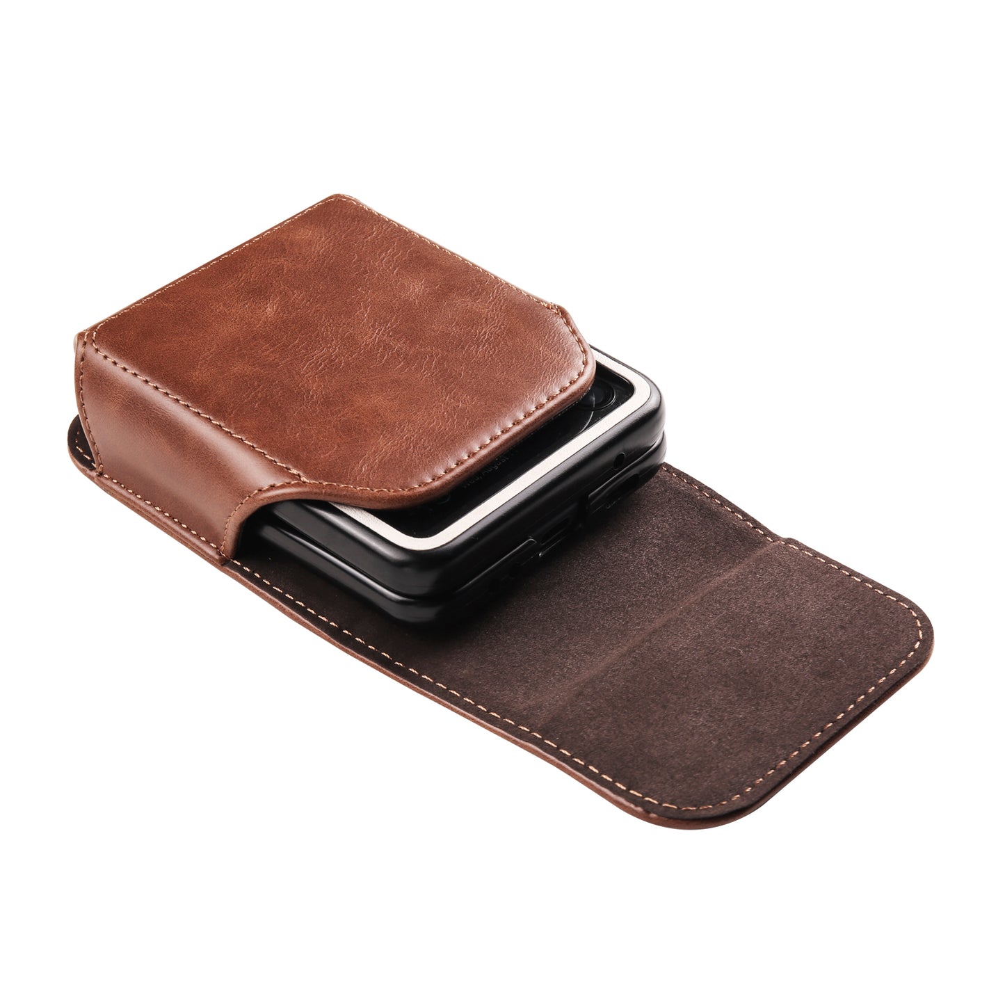 Uniqkart for Samsung Galaxy Z Flip3 5G / Z Flip4 5G / Z Flip5 5G Crazy Horse PU Leather Phone Belt Bag Wasit Phone Holster Pouch - Light Brown
