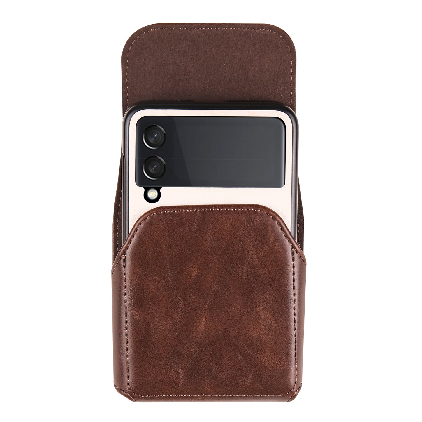 Uniqkart for Samsung Galaxy Z Flip3 5G / Z Flip4 5G / Z Flip5 5G Crazy Horse PU Leather Phone Belt Bag Wasit Phone Holster Pouch - Coffee