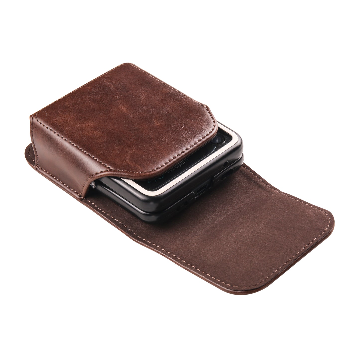 Uniqkart for Samsung Galaxy Z Flip3 5G / Z Flip4 5G / Z Flip5 5G Crazy Horse PU Leather Phone Belt Bag Wasit Phone Holster Pouch - Coffee