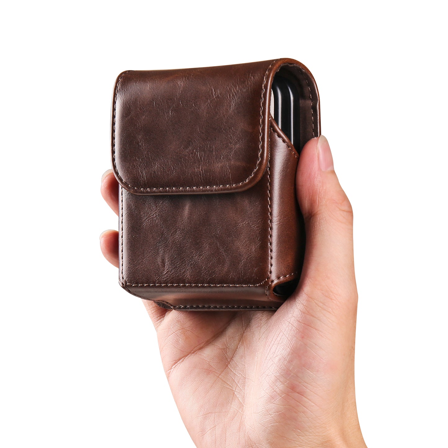 Uniqkart for Samsung Galaxy Z Flip3 5G / Z Flip4 5G / Z Flip5 5G Crazy Horse PU Leather Phone Belt Bag Wasit Phone Holster Pouch - Coffee