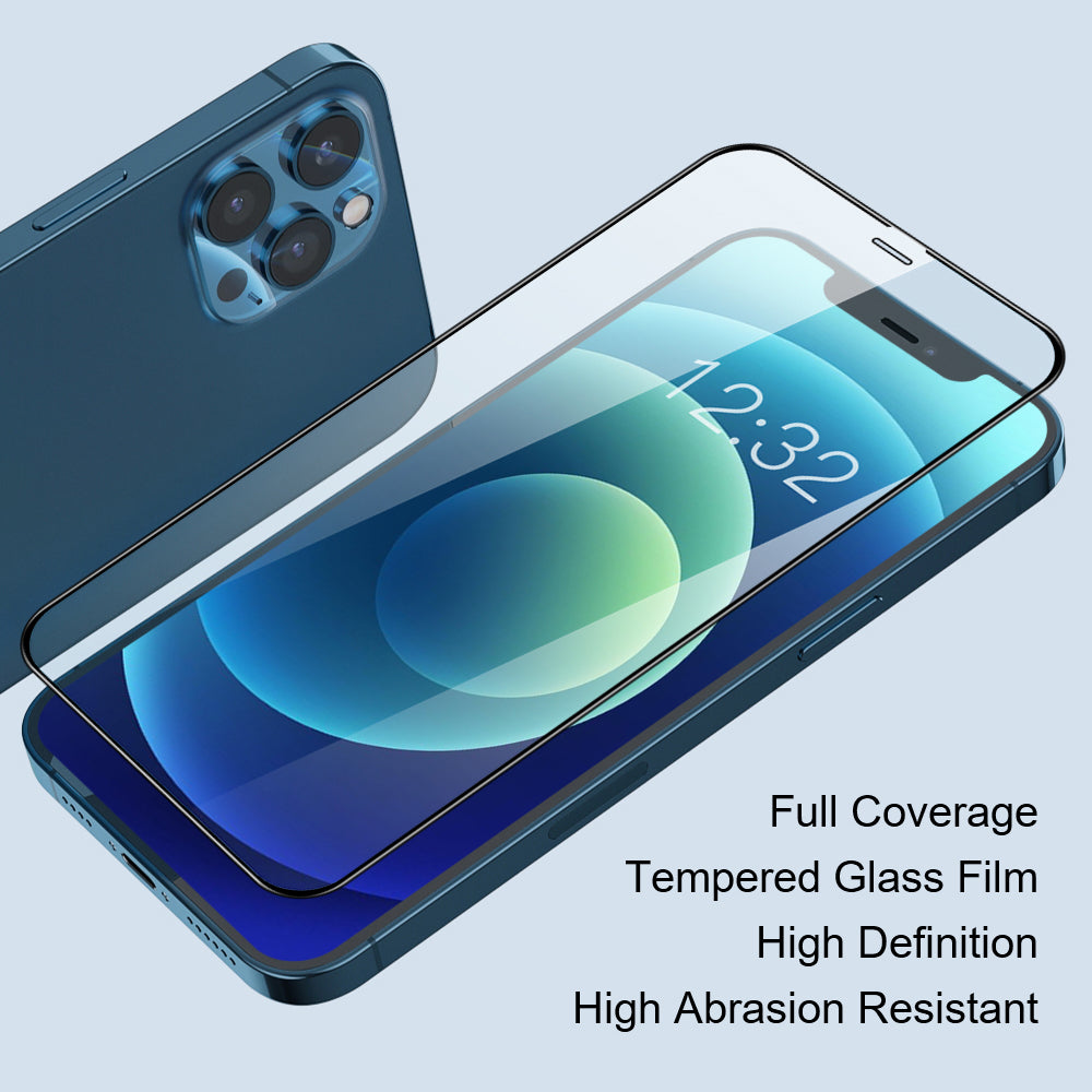 For iPhone 15 Clear Silk Printing Full Glue Phone Screen Protector Tempered Glass Film - Black