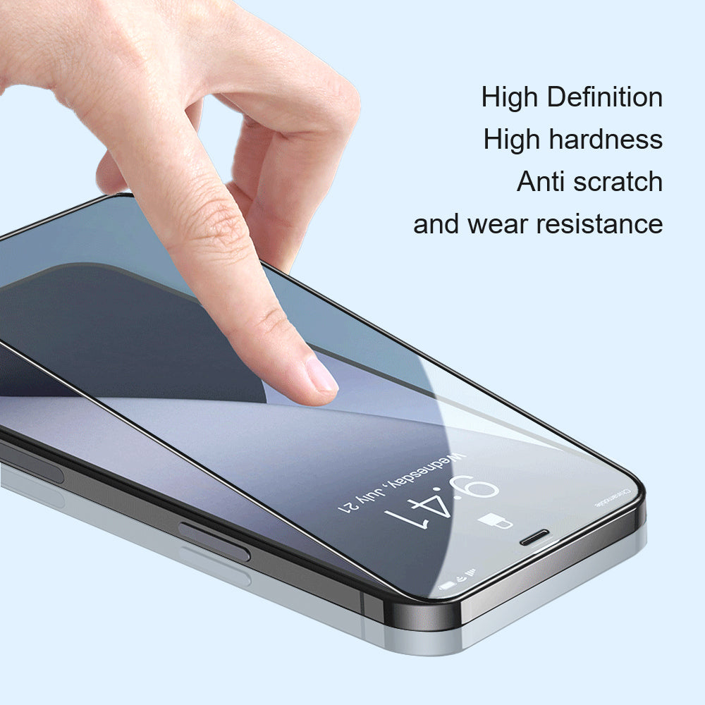 For iPhone 15 Clear Silk Printing Full Glue Phone Screen Protector Tempered Glass Film - Black