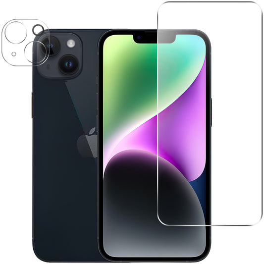 Uniqkart for iPhone 15 Plus Tempered Glass Screen Protector HD Anti-scratch Film + Camera Lens Protector