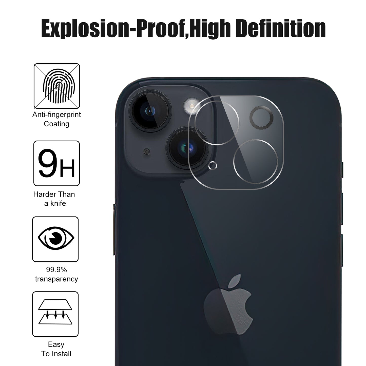 Uniqkart for iPhone 15 Plus Tempered Glass Screen Protector HD Anti-scratch Film + Camera Lens Protector