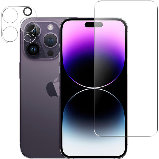 Uniqkart for iPhone 15 Pro Max Anti-scratch Tempered Glass Screen Protector Ultra Clear Film + Camera Lens Protector