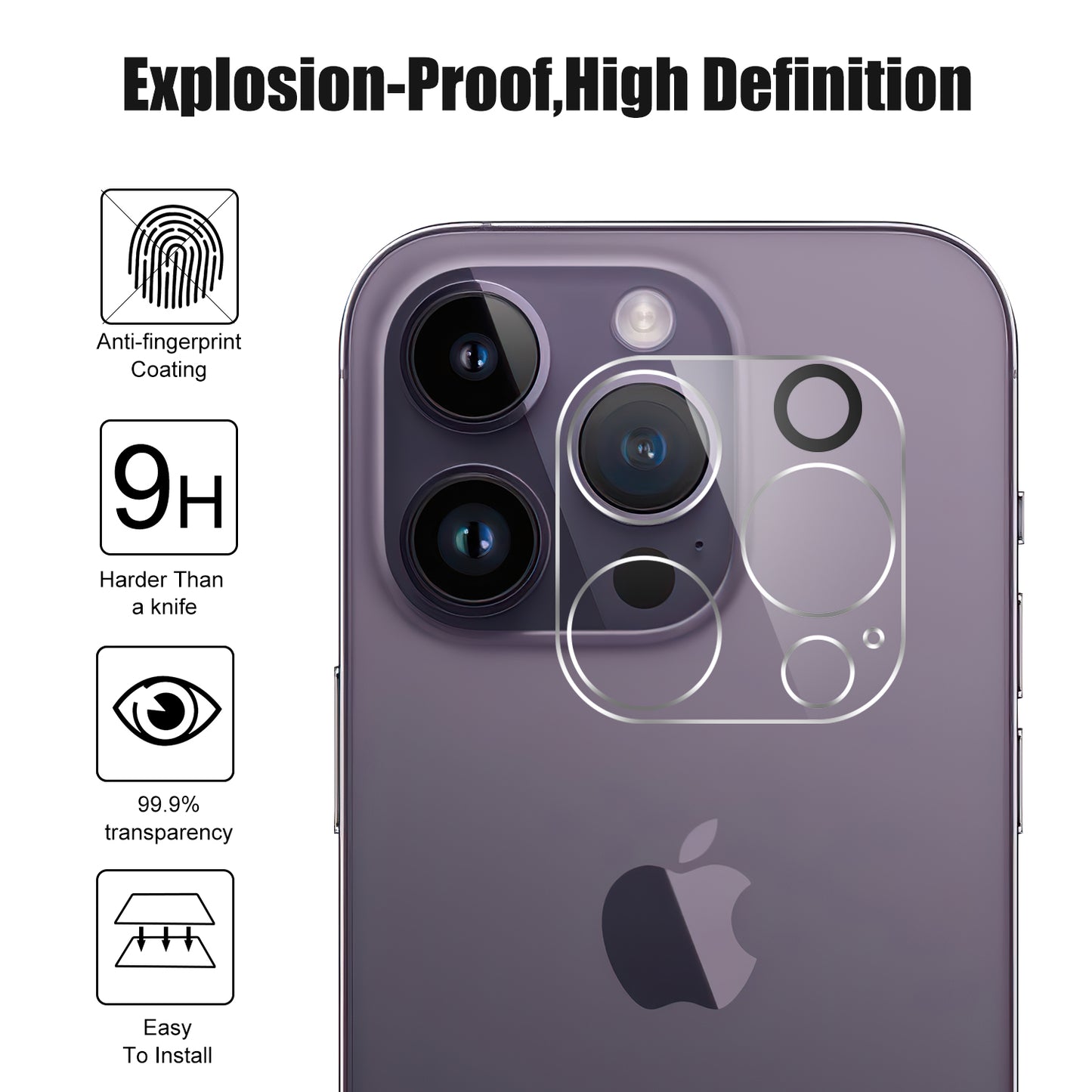 Uniqkart for iPhone 15 Pro Max Anti-scratch Tempered Glass Screen Protector Ultra Clear Film + Camera Lens Protector
