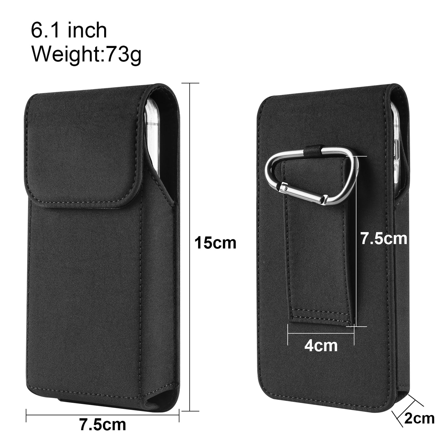 Cell Phone Belt Clip Bag Vertical Nylon Cellphone Holster Outdoor Hiking Belt Loop Pouch with Snap Hook - 6.1inch
