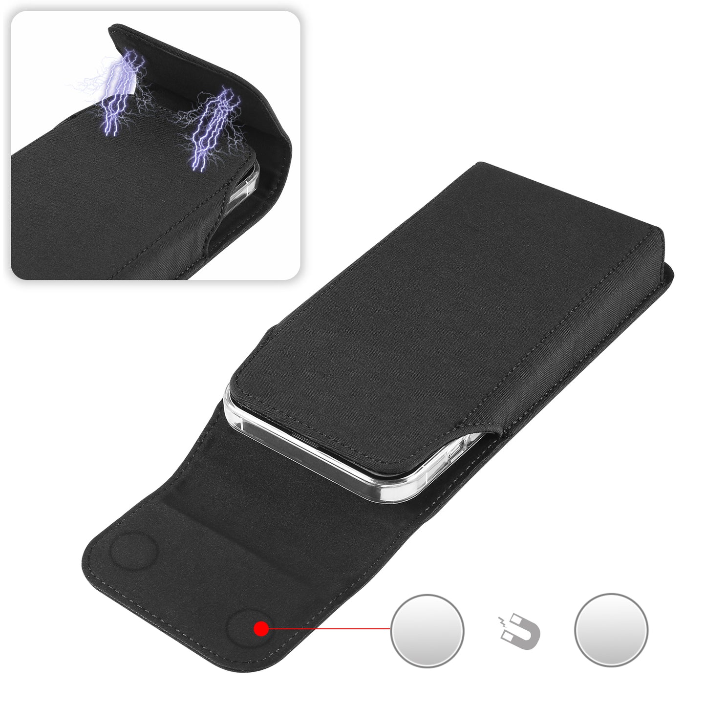 Cell Phone Belt Clip Bag Vertical Nylon Cellphone Holster Outdoor Hiking Belt Loop Pouch with Snap Hook - 6.1inch