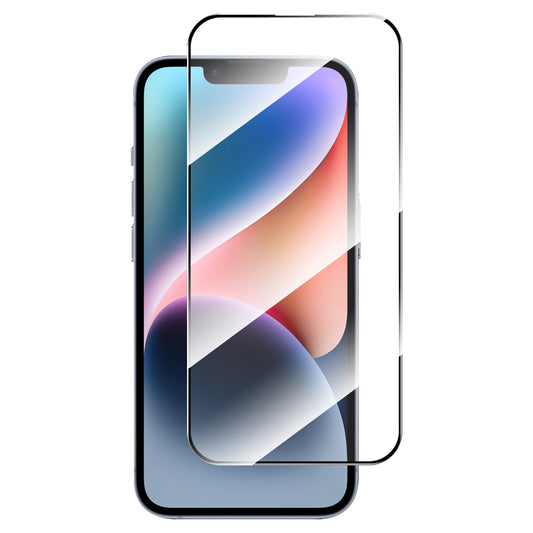 Uniqkart For iPhone 15 High Aluminium-silicon Glass 9H Screen Protector 2.5D 0.26mm Silk Printing Anti-scratch Film