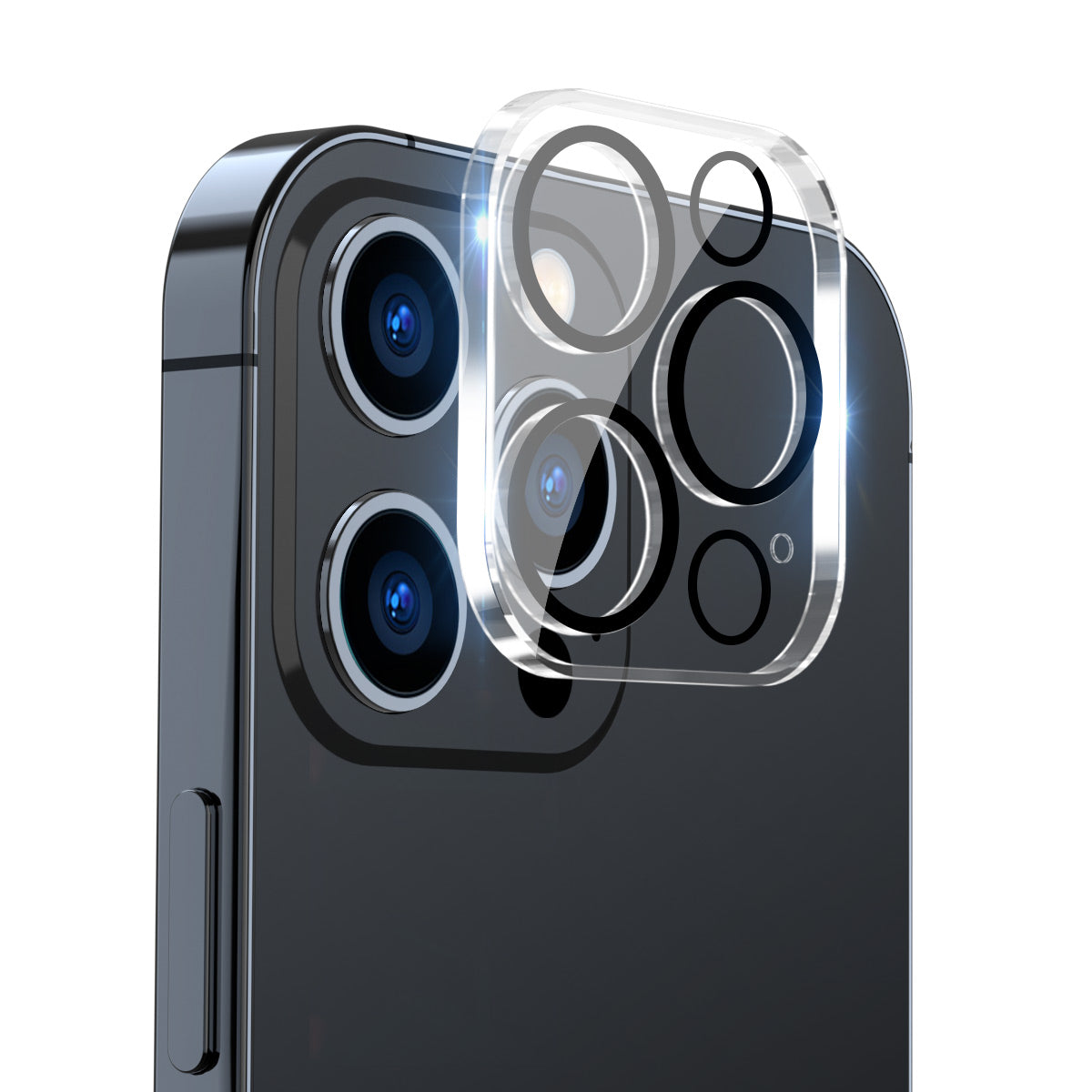 Uniqkart For iPhone 15 Pro / 15 Pro Max Camera Lens Film Full Cover Tempered Glass Back Lens Protector - Black Circle