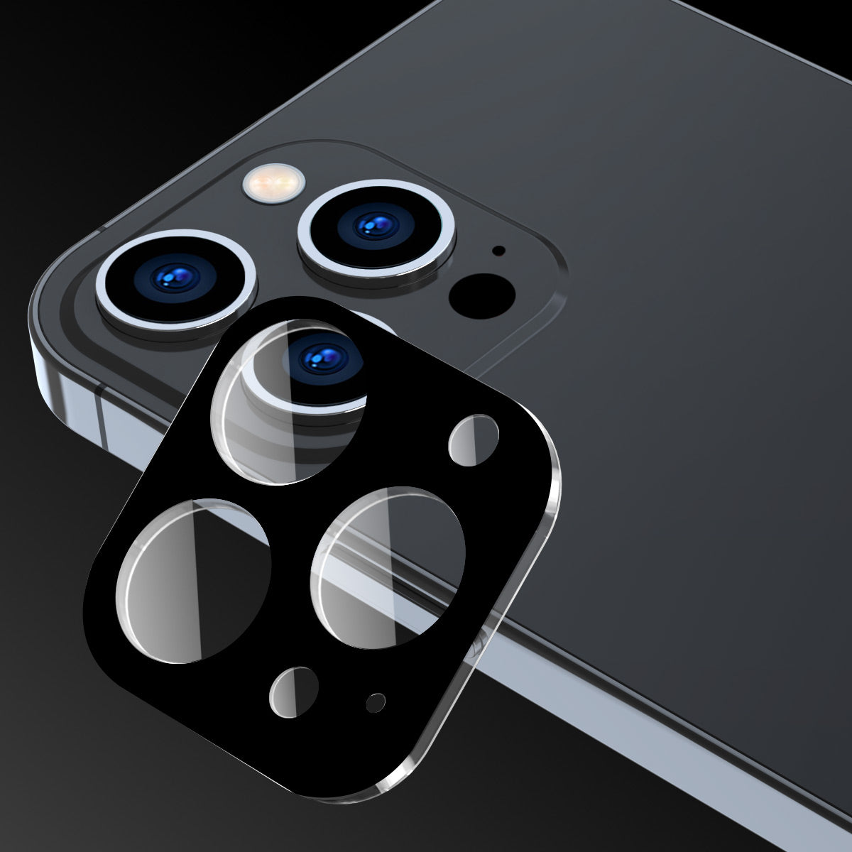Uniqkart For iPhone 15 Pro / 15 Pro Max Silk Printing Camera Lens Film Full Cover Tempered Glass Lens Protector