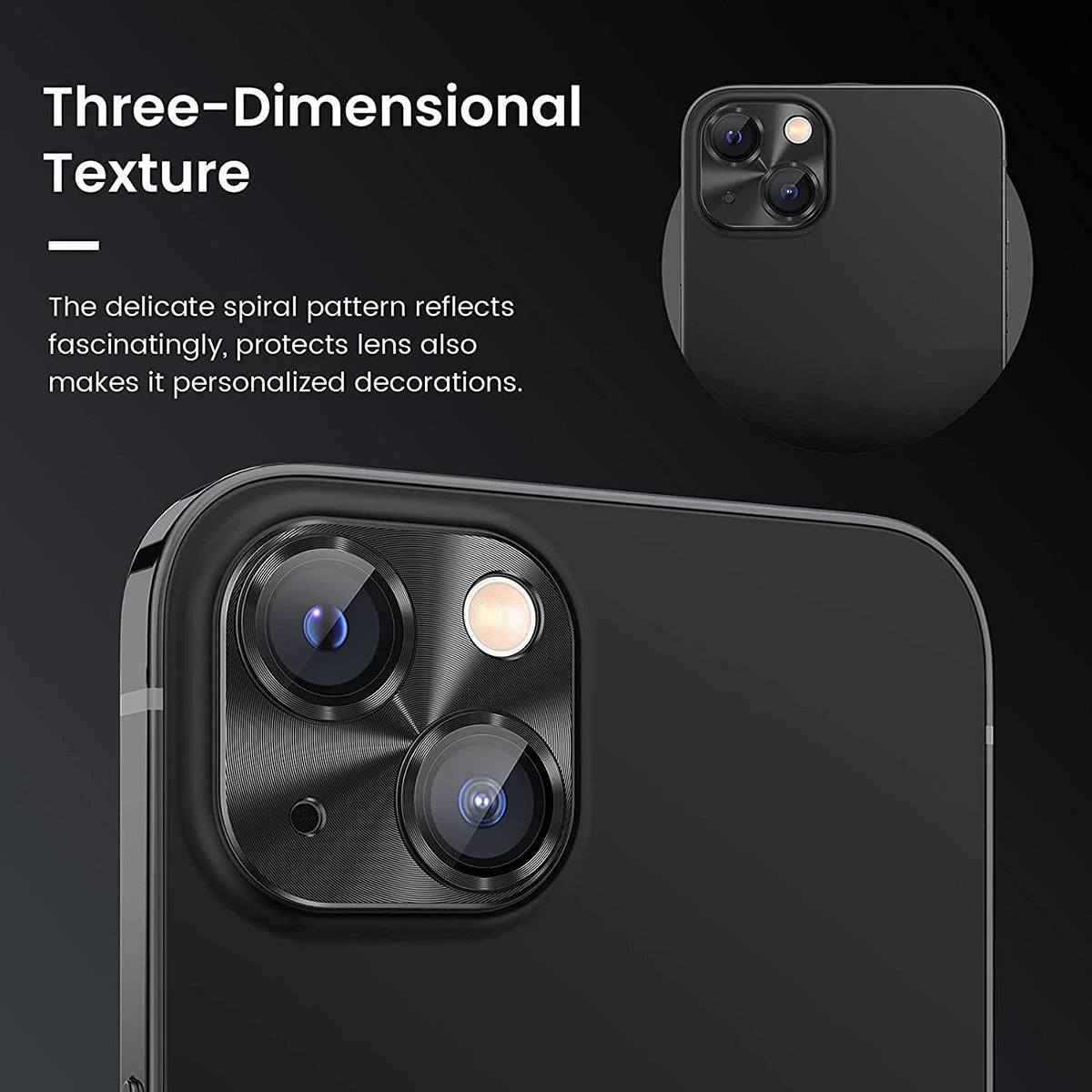 Uniqkart For iPhone 15 / 15 Plus Camera Lens Protector Aluminum Alloy + Tempered Glass Integrated Full Cover Lens Film - Black