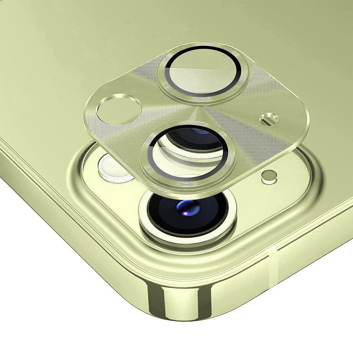 Uniqkart For iPhone 15 / 15 Plus Camera Lens Protector Aluminum Alloy + Tempered Glass Integrated Full Cover Lens Film - Yellow