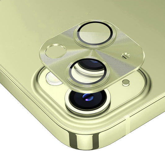 Uniqkart For iPhone 15 / 15 Plus Camera Lens Protector Aluminum Alloy + Tempered Glass Integrated Full Cover Lens Film - Yellow