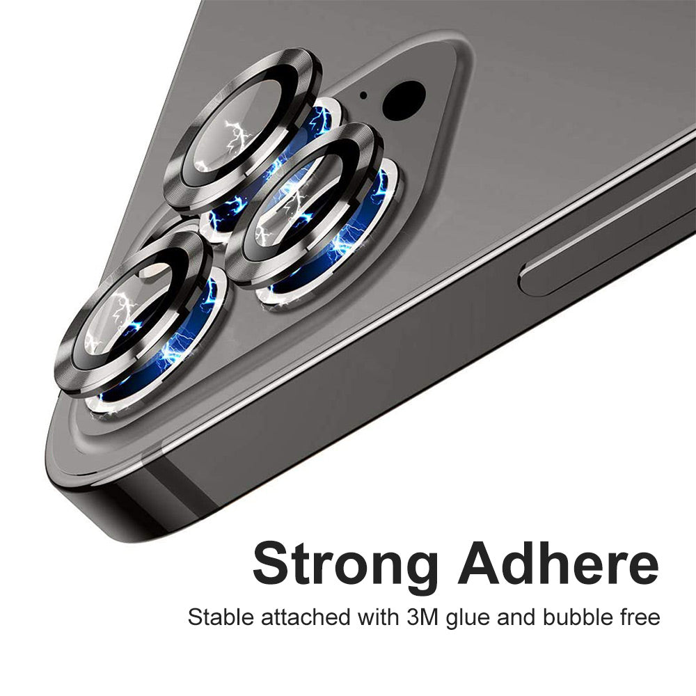 Uniqkart For iPhone 15 Pro / 15 Pro Max 1 Set Camera Lens Film Tempered Glass + Aluminum Alloy Ring Lens Protector Cover - Blue