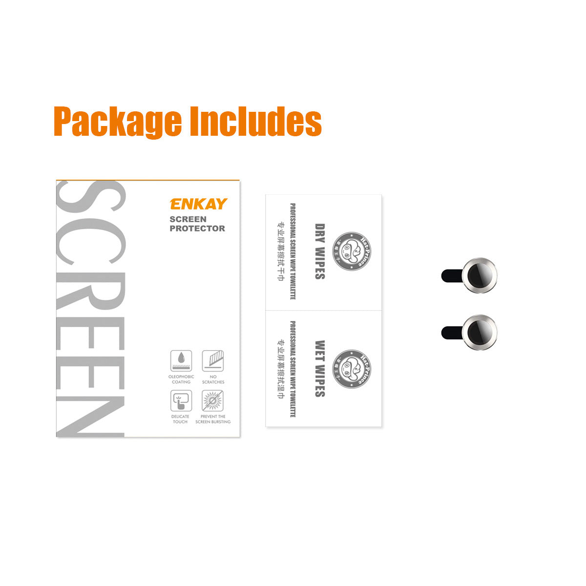 Uniqkart For iPhone 15 / 15 Plus 1 Set Camera Lens Protector Tempered Glass + Aluminum Alloy Ring Rear Lens Film - Black
