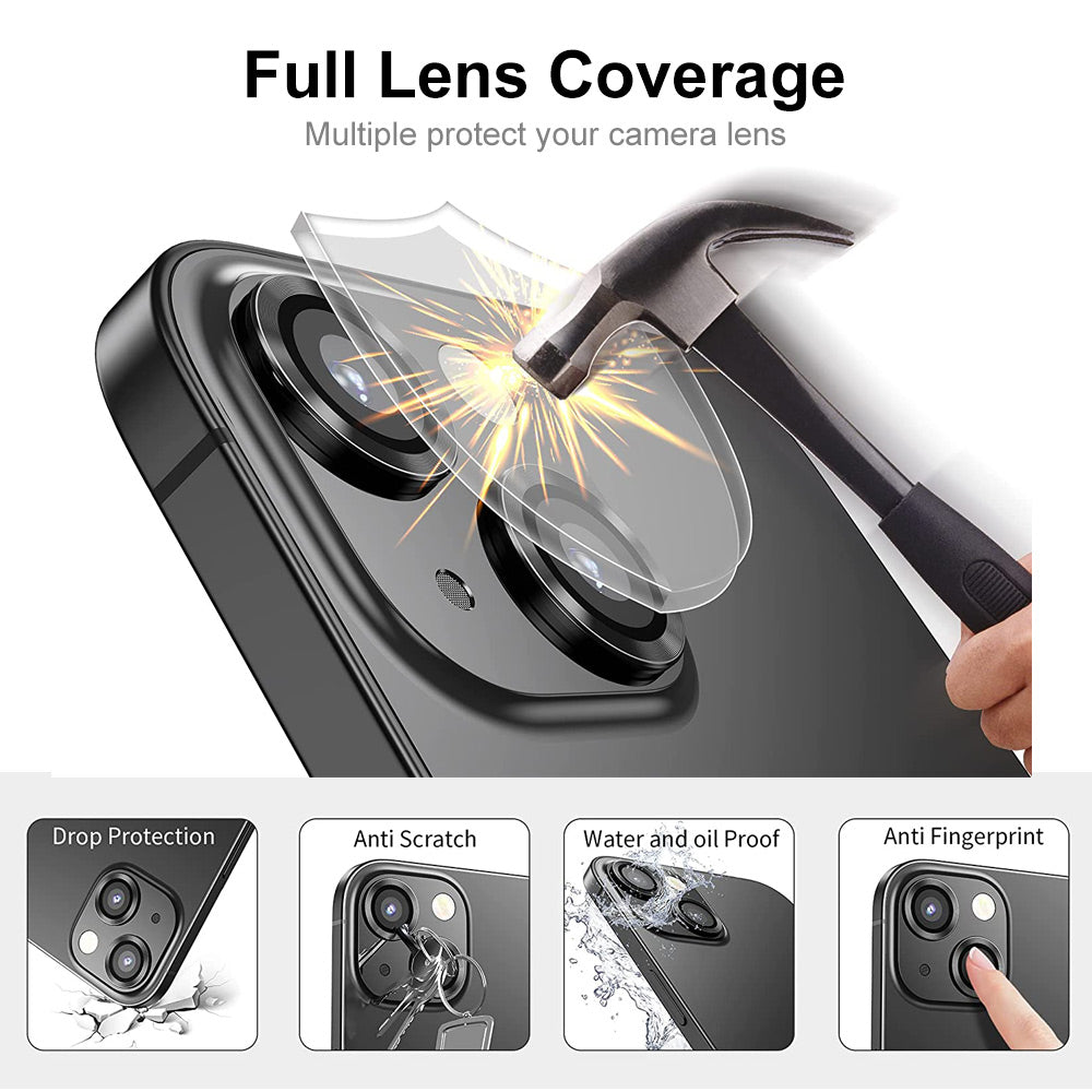 Uniqkart For iPhone 15 / 15 Plus 1 Set Camera Lens Protector Tempered Glass + Aluminum Alloy Ring Rear Lens Film - Pink