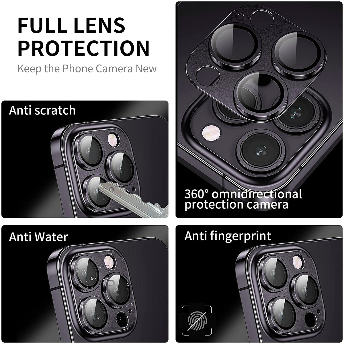 Uniqkart For iPhone 15 Pro / 15 Pro Max AR Ultra Clear Camera Lens Protector Tempered Glass+Aluminum Alloy Lens Film - Blue