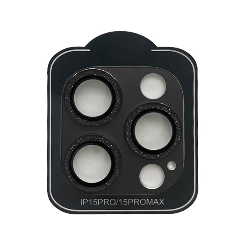 Uniqkart For iPhone 15 Pro / 15 Pro Max Camera Lens Protector Tempered Glass Glitter Camera Lens Film - Black