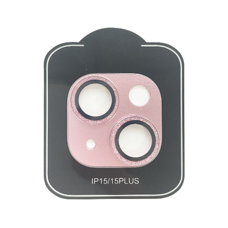 Uniqkart For iPhone 15 / 15 Plus Tempered Glass Camera Lens Protector Glitter Anti-scratch Rear Lens Film - Pink