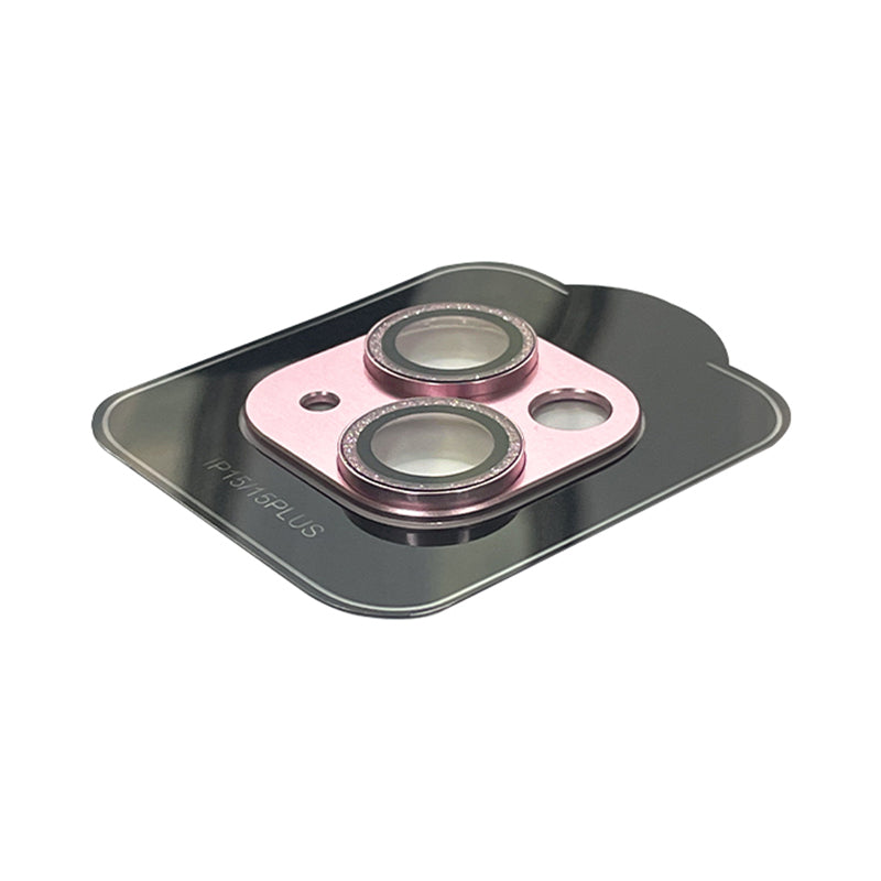 Uniqkart For iPhone 15 / 15 Plus Tempered Glass Camera Lens Protector Glitter Anti-scratch Rear Lens Film - Pink