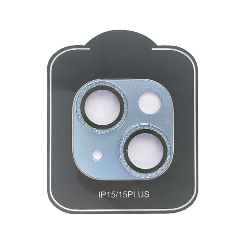 Uniqkart For iPhone 15 / 15 Plus Tempered Glass Camera Lens Protector Glitter Anti-scratch Rear Lens Film - Blue