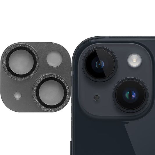 Uniqkart For iPhone 15 / 15 Plus Tempered Glass Camera Lens Protector Glitter Anti-scratch Rear Lens Film - Black
