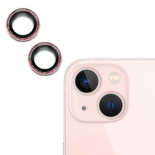Uniqkart For iPhone 15 / 15 Plus Glitter Camera Lens Protector Tempered Glass AR Clear Back Lens Film - Pink