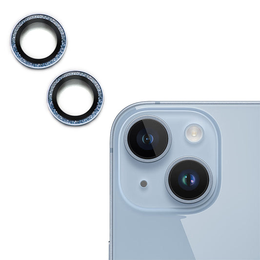 Uniqkart For iPhone 15 / 15 Plus Glitter Camera Lens Protector Tempered Glass AR Clear Back Lens Film - Blue