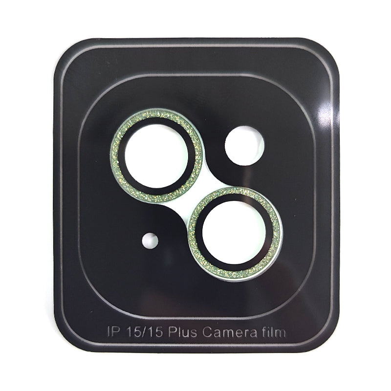 Uniqkart For iPhone 15 / 15 Plus Glitter Camera Lens Protector Tempered Glass AR Clear Back Lens Film - Green