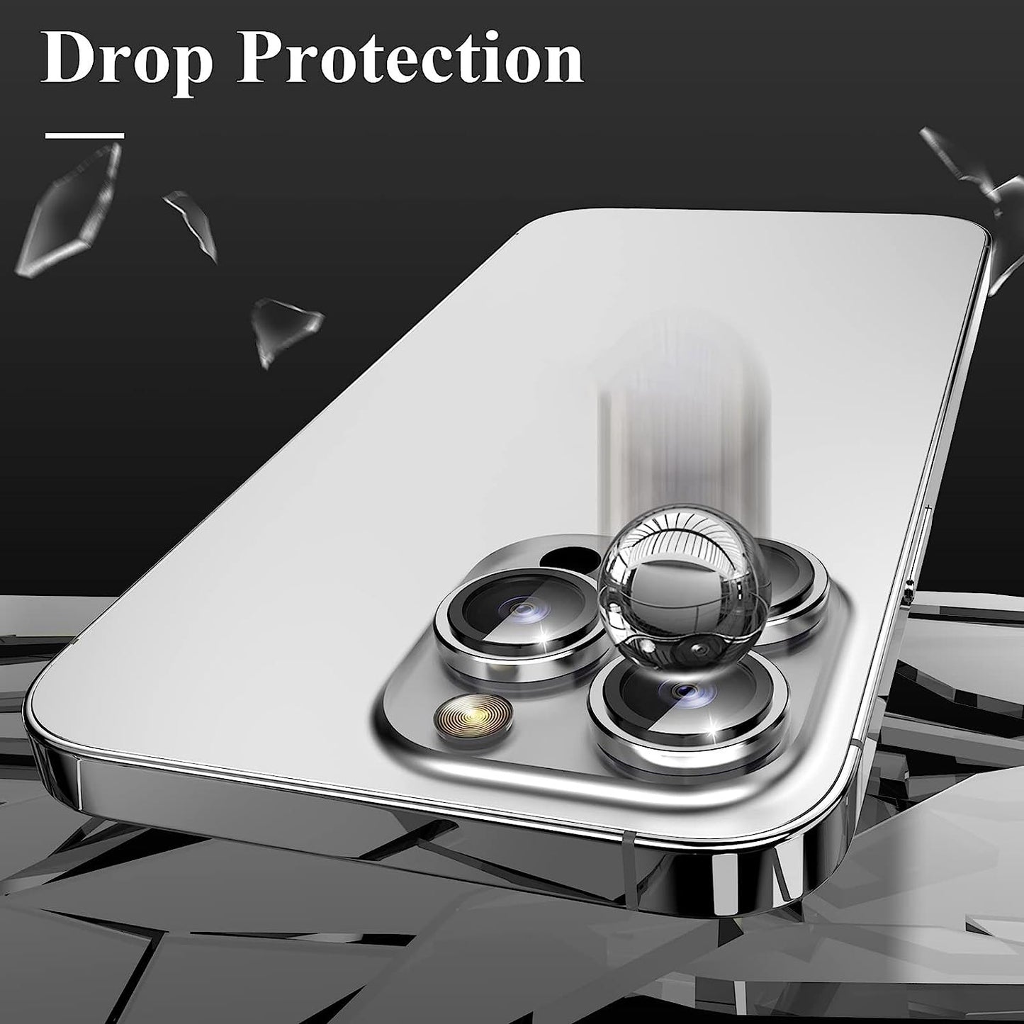 Uniqkart for iPhone 15 Pro / 15 Pro Max Camera Lens Protector Set CD Vein Metal Individual Ring Tempered Glass Lens Film - Silver