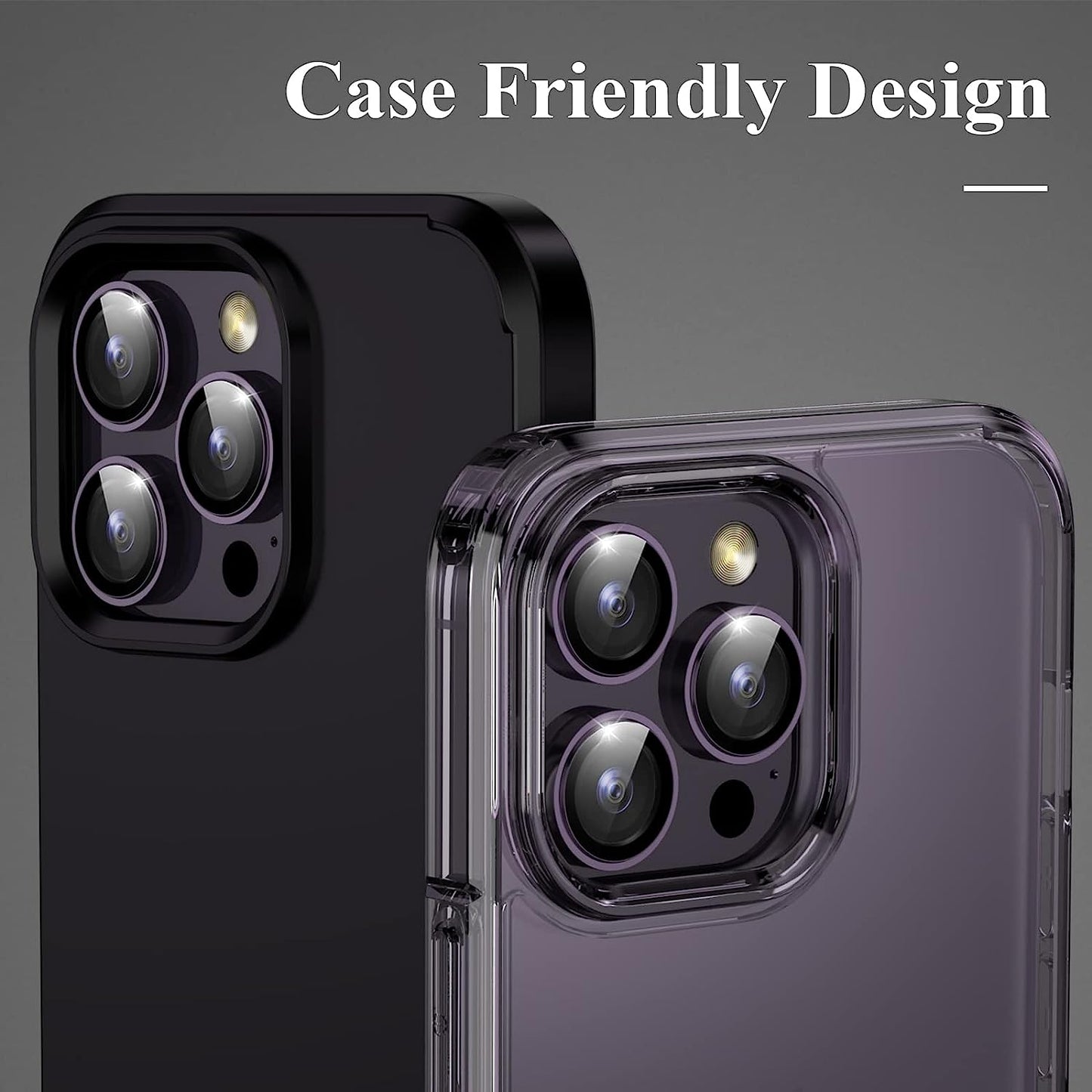 Uniqkart for iPhone 15 Pro / 15 Pro Max Camera Lens Protector Set CD Vein Metal Individual Ring Tempered Glass Lens Film - Purple
