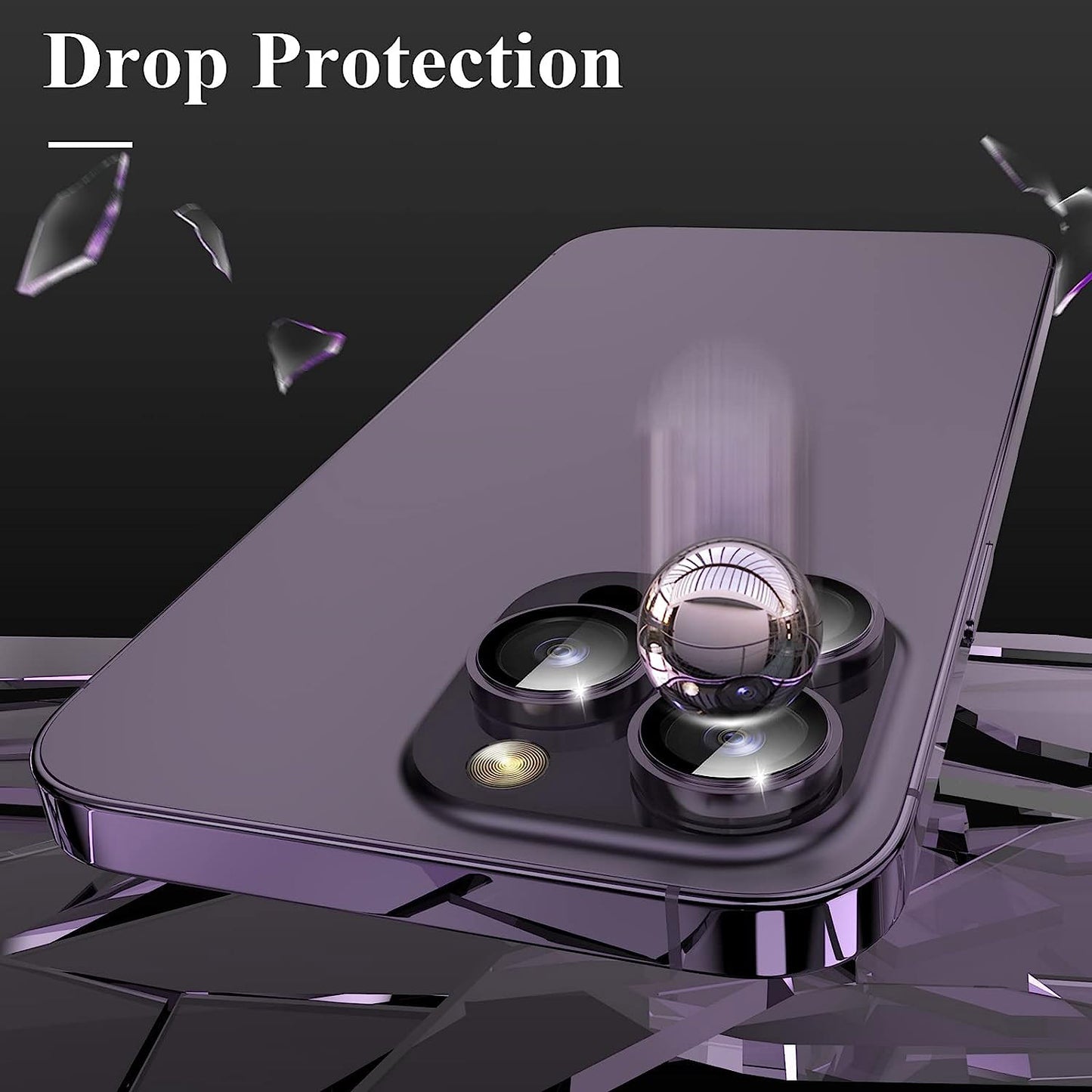 Uniqkart for iPhone 15 Pro / 15 Pro Max Camera Lens Protector Set CD Vein Metal Individual Ring Tempered Glass Lens Film - Purple