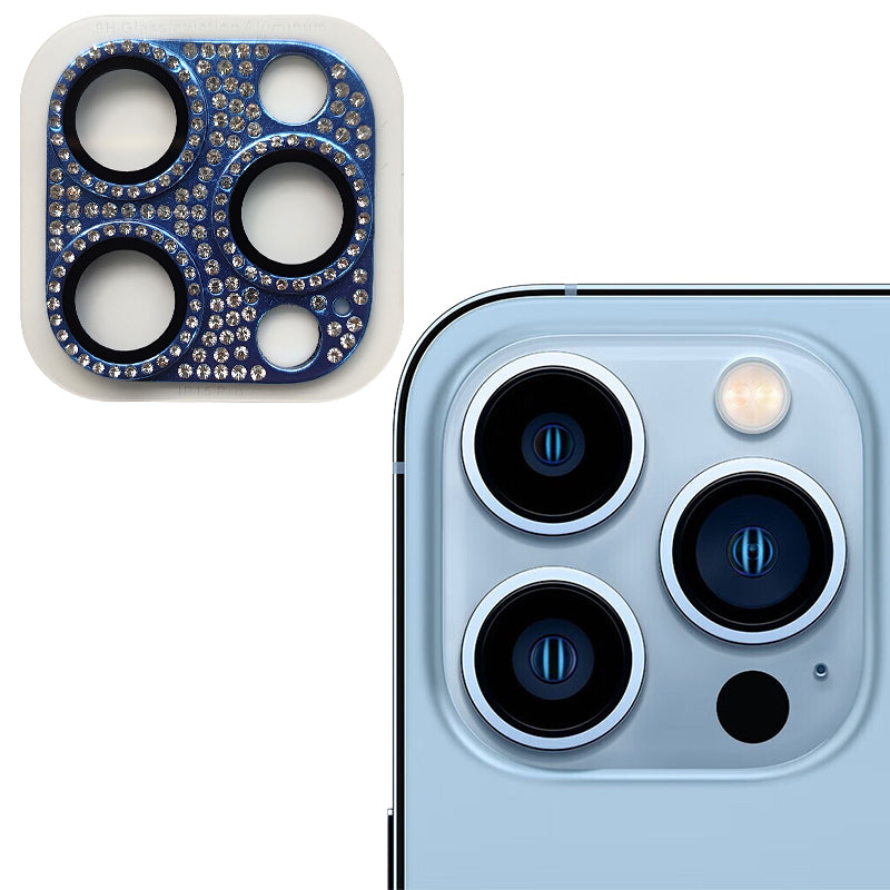 Uniqkart For iPhone 15 Pro / 15 Pro Max Aluminum Alloy + Tempered Glass Lens Film Crystal Clear Camera Lens Protector - Navy Blue