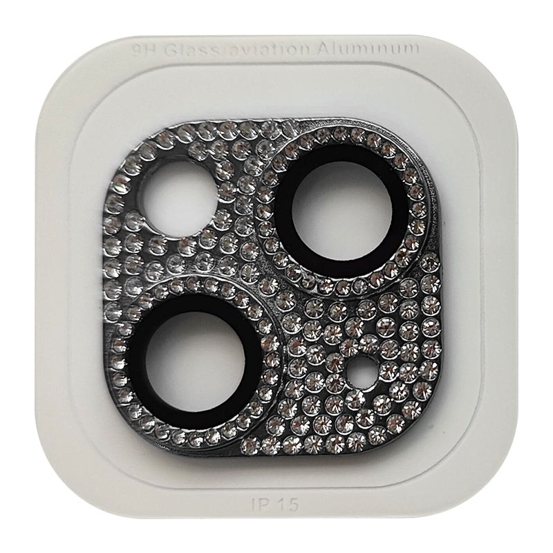 Uniqkart For iPhone 15 / 15 Plus Crystal Clear Camera Lens Protector Aluminum Alloy + Tempered Glass Lens Film - Black