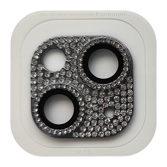 Uniqkart For iPhone 15 / 15 Plus Crystal Clear Camera Lens Protector Aluminum Alloy + Tempered Glass Lens Film - Black