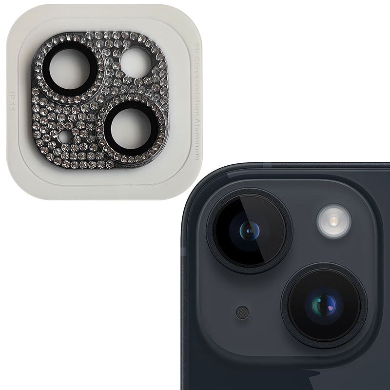 Uniqkart For iPhone 15 / 15 Plus Crystal Clear Camera Lens Protector Aluminum Alloy + Tempered Glass Lens Film - Black