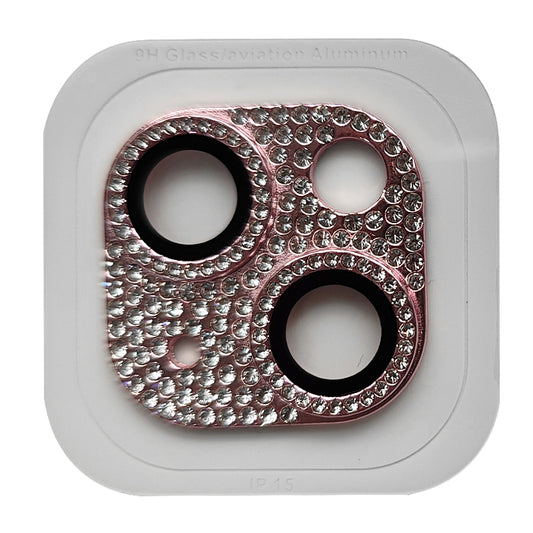 Uniqkart For iPhone 15 / 15 Plus Crystal Clear Camera Lens Protector Aluminum Alloy + Tempered Glass Lens Film - Pink