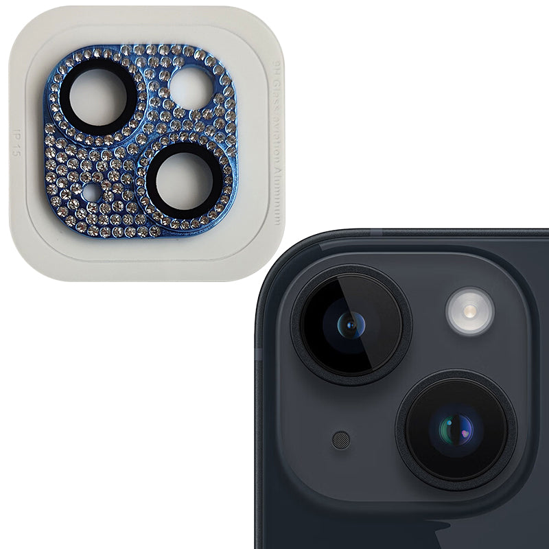 Uniqkart For iPhone 15 / 15 Plus Crystal Clear Camera Lens Protector Aluminum Alloy + Tempered Glass Lens Film - Navy Blue