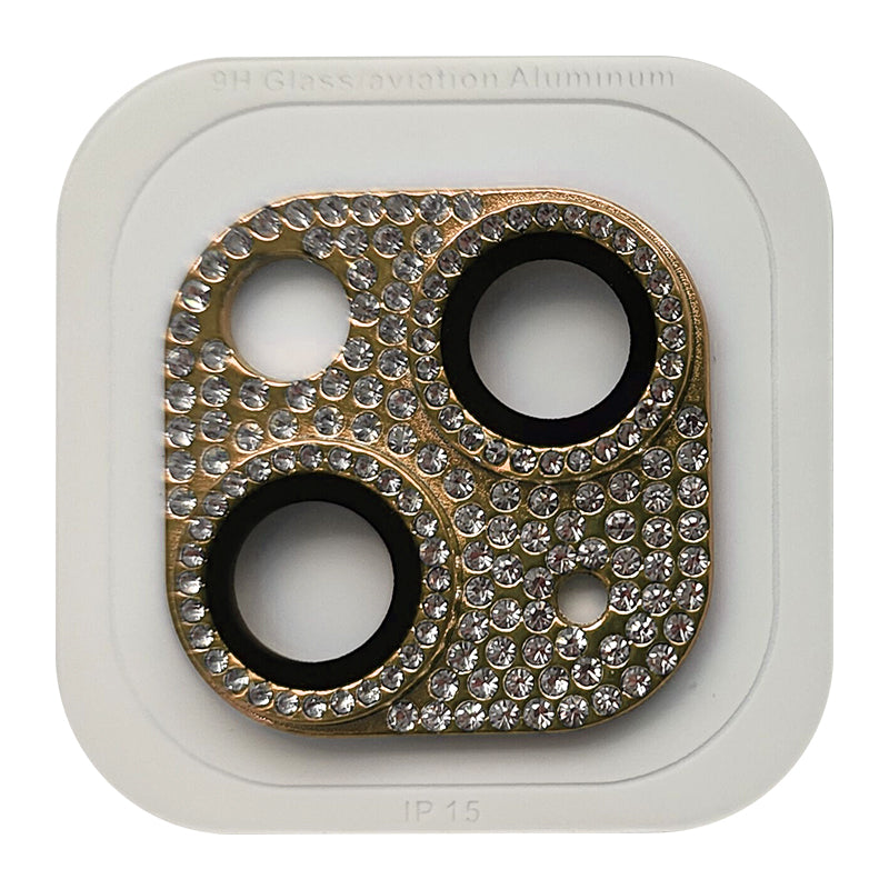 Uniqkart For iPhone 15 / 15 Plus Crystal Clear Camera Lens Protector Aluminum Alloy + Tempered Glass Lens Film - Gold